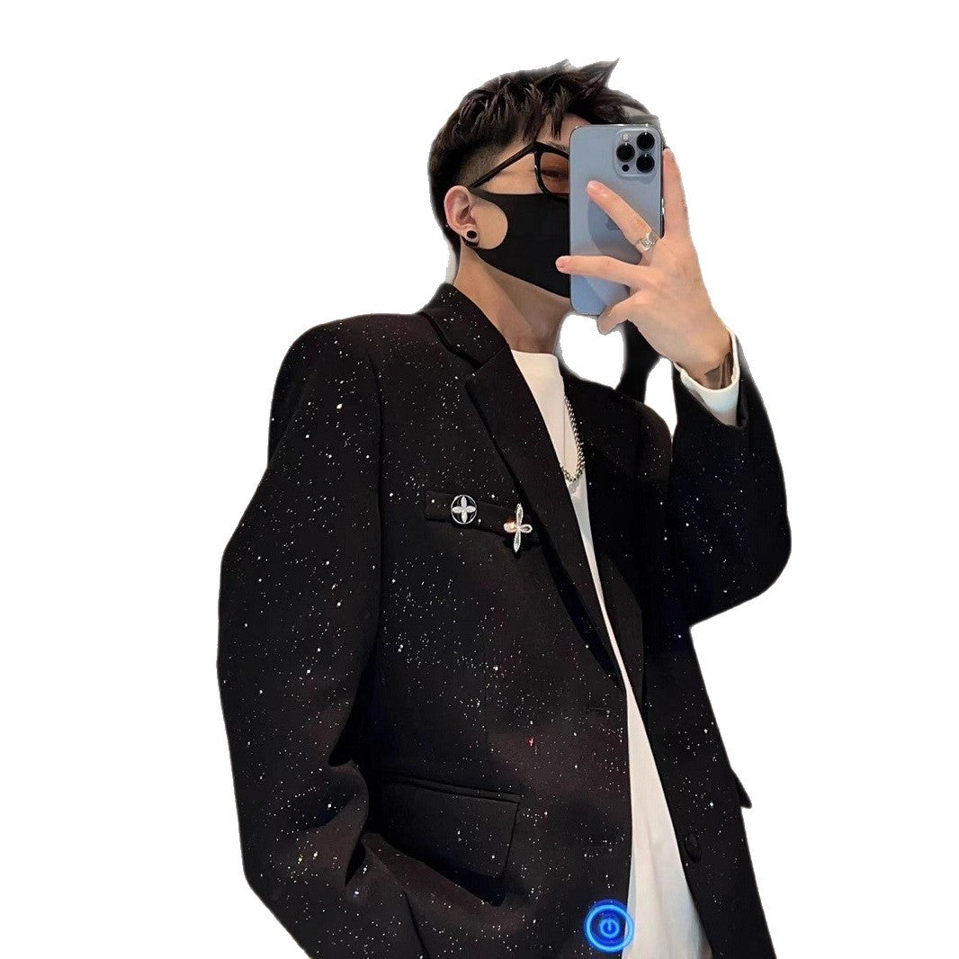 Suit Jacket Men Spring Autumn Casual Trendy Nightclub Single Suit Shoulder PadTrendy Sequin Starry Sky Small Suit High-end eprolo