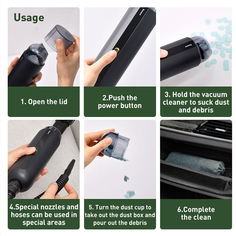 Baseus A2 Car Vacuum Cleaner Mini Handheld Auto Vacuum Cleaner with 5000Pa Powerful Suction For Home & Car & Office eprolo