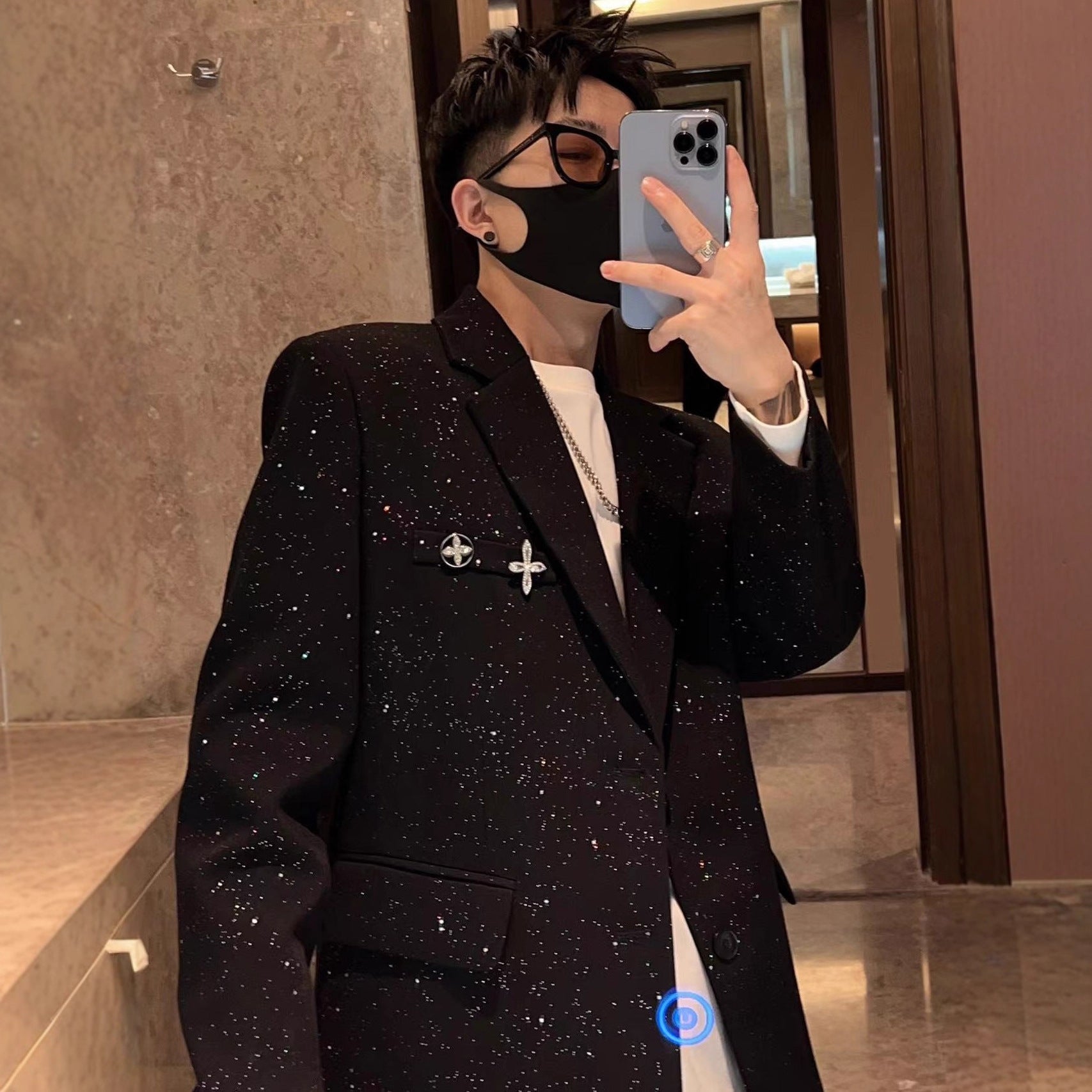 Suit Jacket Men Spring Autumn Casual Trendy Nightclub Single Suit Shoulder PadTrendy Sequin Starry Sky Small Suit High-end eprolo