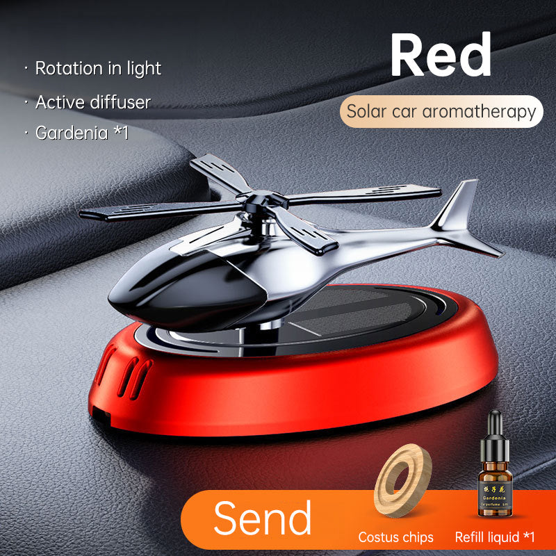 Solar Rotating Helicopter Aromatherapy Car Ornaments Car Air Freshener Alloy + ABS Wooden Aromatherapy Machine eprolo