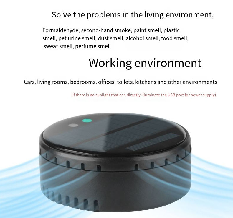 Air purifier for both home and car use solar powered negative ion formaldehyde and odor removal disinfection and purification device eprolo