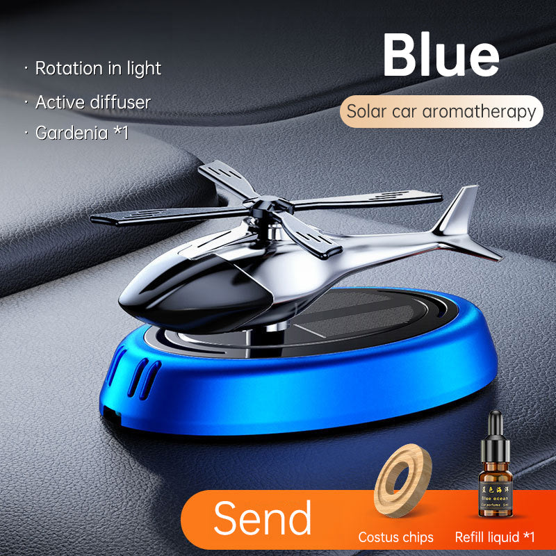 Solar Rotating Helicopter Aromatherapy Car Ornaments Car Air Freshener Alloy + ABS Wooden Aromatherapy Machine eprolo