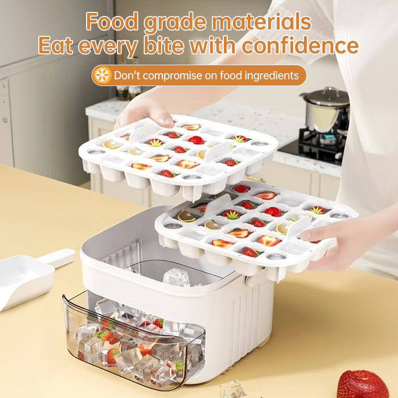 50-grid ice maker with new large capacity - household food-grade plastic double-layer ice storage barrel & ice ball mold set eprolo