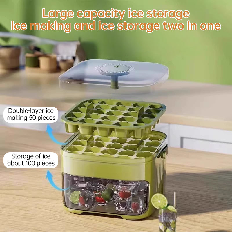 50-grid ice maker with new large capacity - household food-grade plastic double-layer ice storage barrel & ice ball mold set eprolo