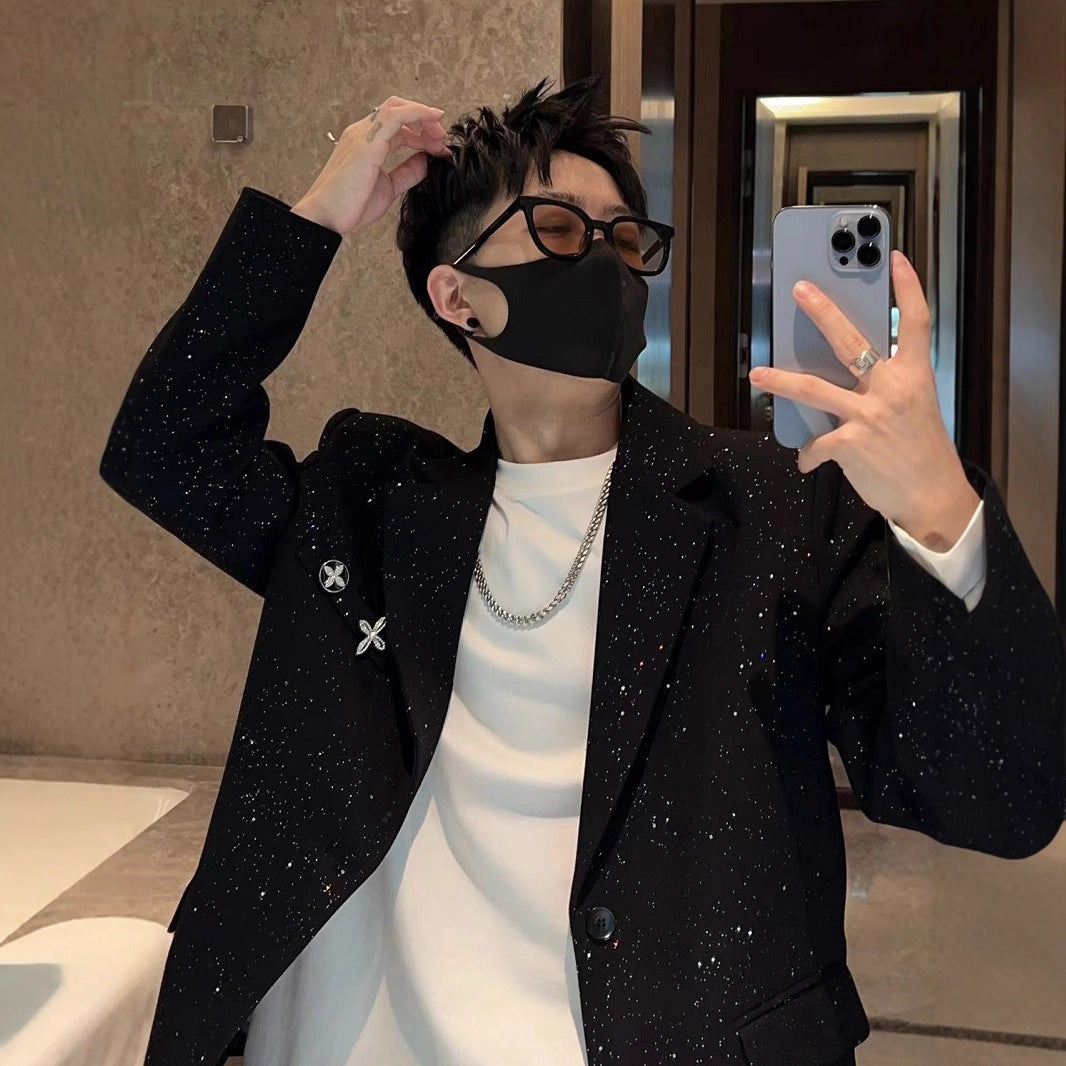 Suit Jacket Men Spring Autumn Casual Trendy Nightclub Single Suit Shoulder PadTrendy Sequin Starry Sky Small Suit High-end eprolo