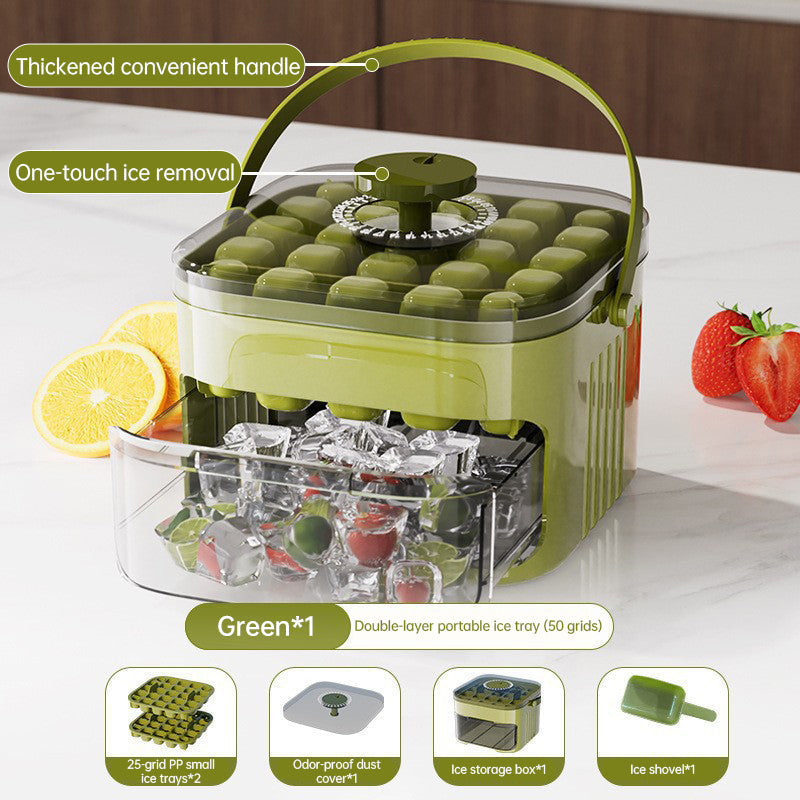 50-grid ice maker with new large capacity - household food-grade plastic double-layer ice storage barrel & ice ball mold set eprolo