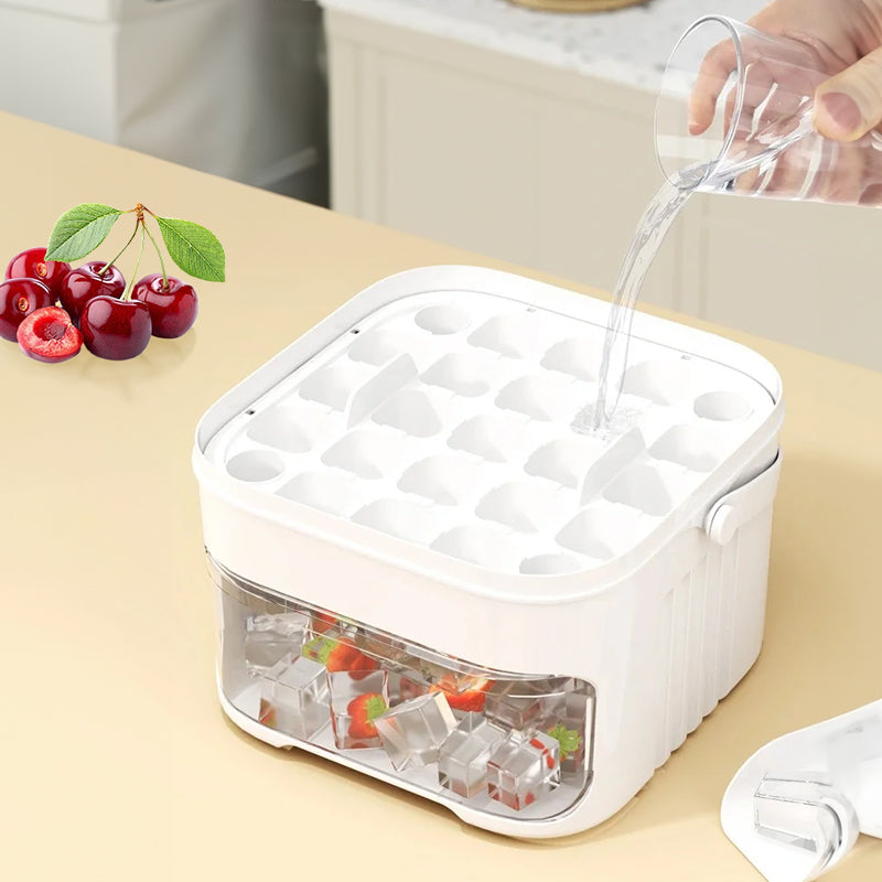50-grid ice maker with new large capacity - household food-grade plastic double-layer ice storage barrel & ice ball mold set eprolo