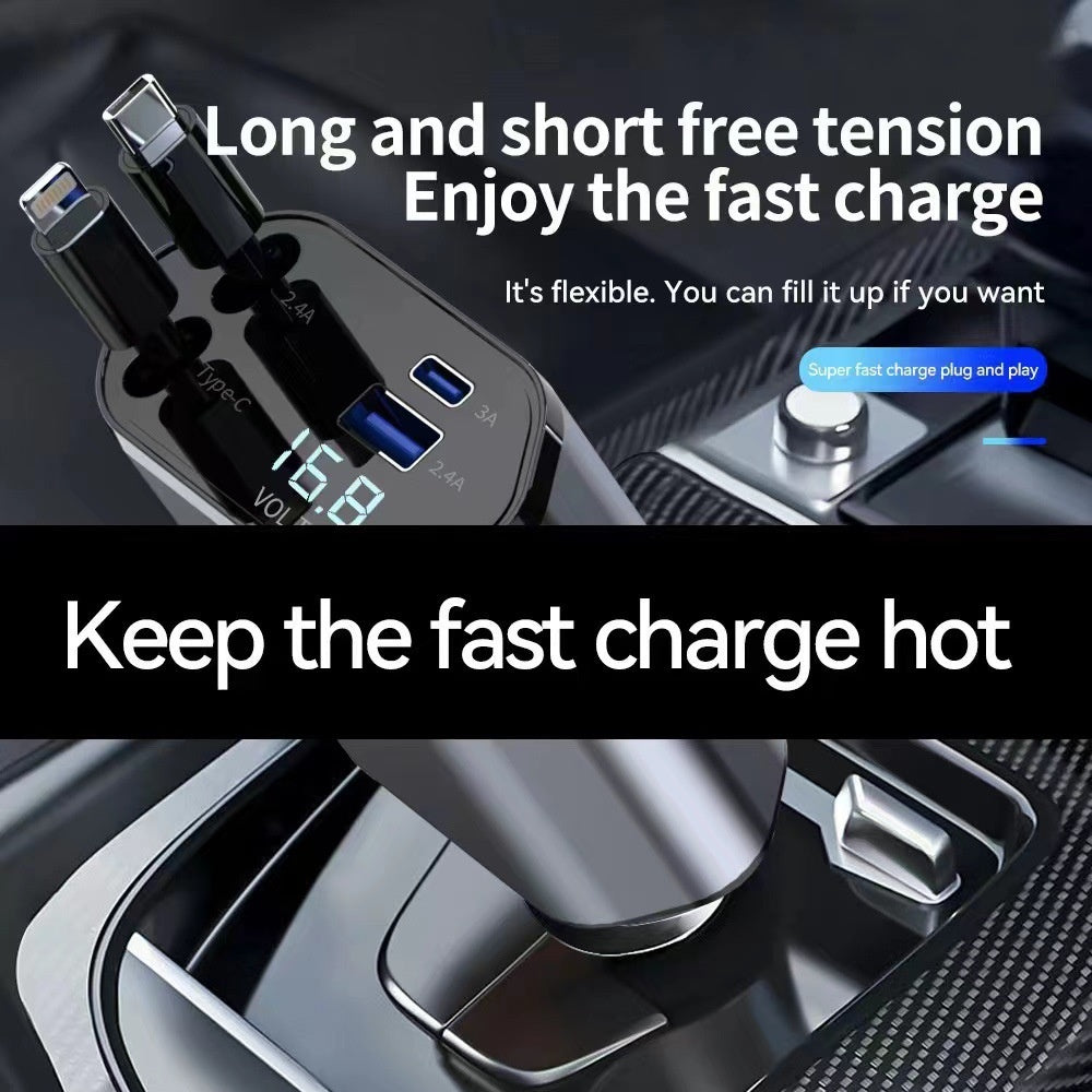 New C9 Starry Sky Fast Charging 120W Retractable Car Charger with 4-in-1 Multi-functional Digital Display eprolo