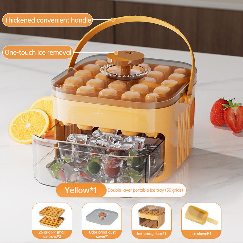 50-grid ice maker with new large capacity - household food-grade plastic double-layer ice storage barrel & ice ball mold set eprolo