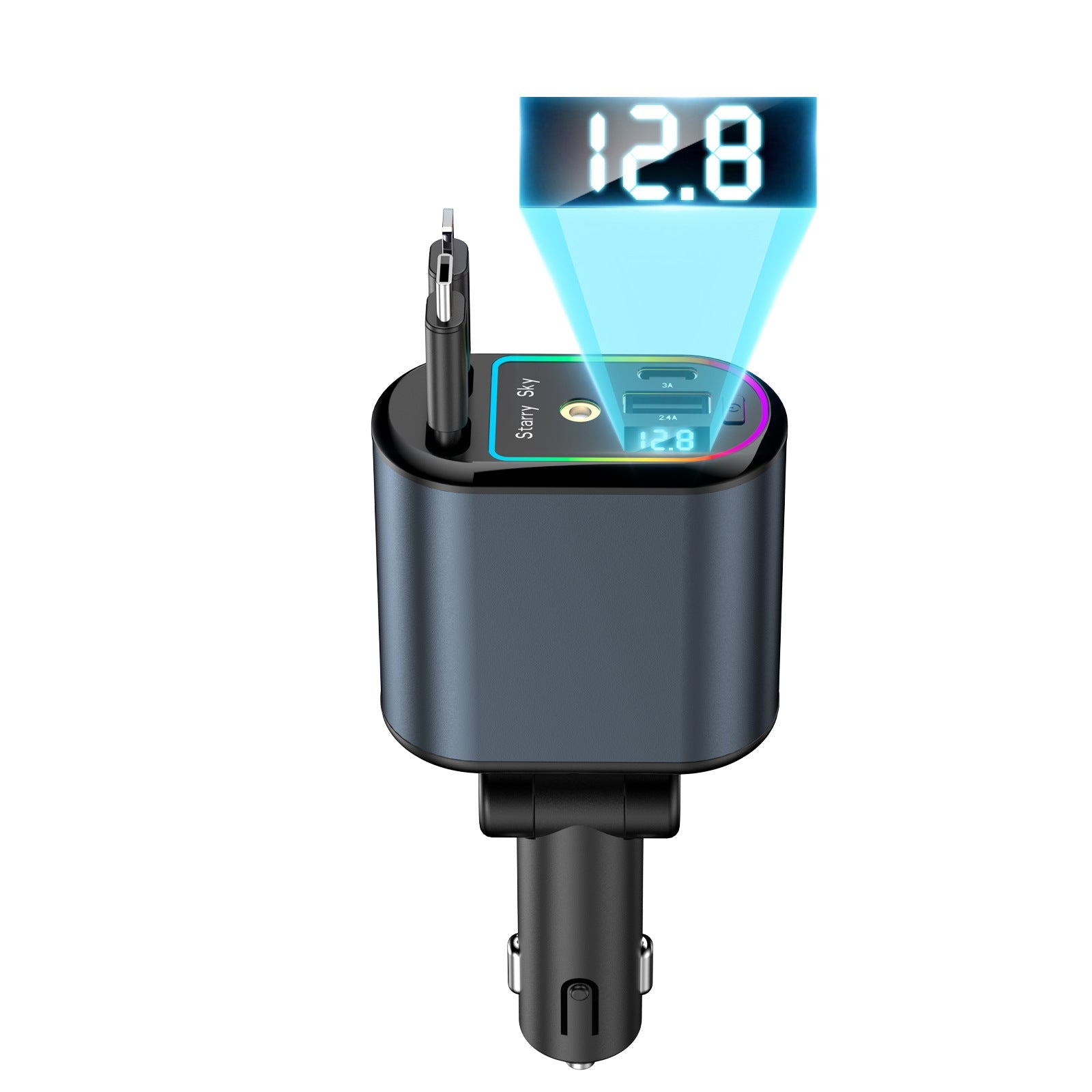 New C9 Starry Sky Fast Charging 120W Retractable Car Charger with 4-in-1 Multi-functional Digital Display eprolo