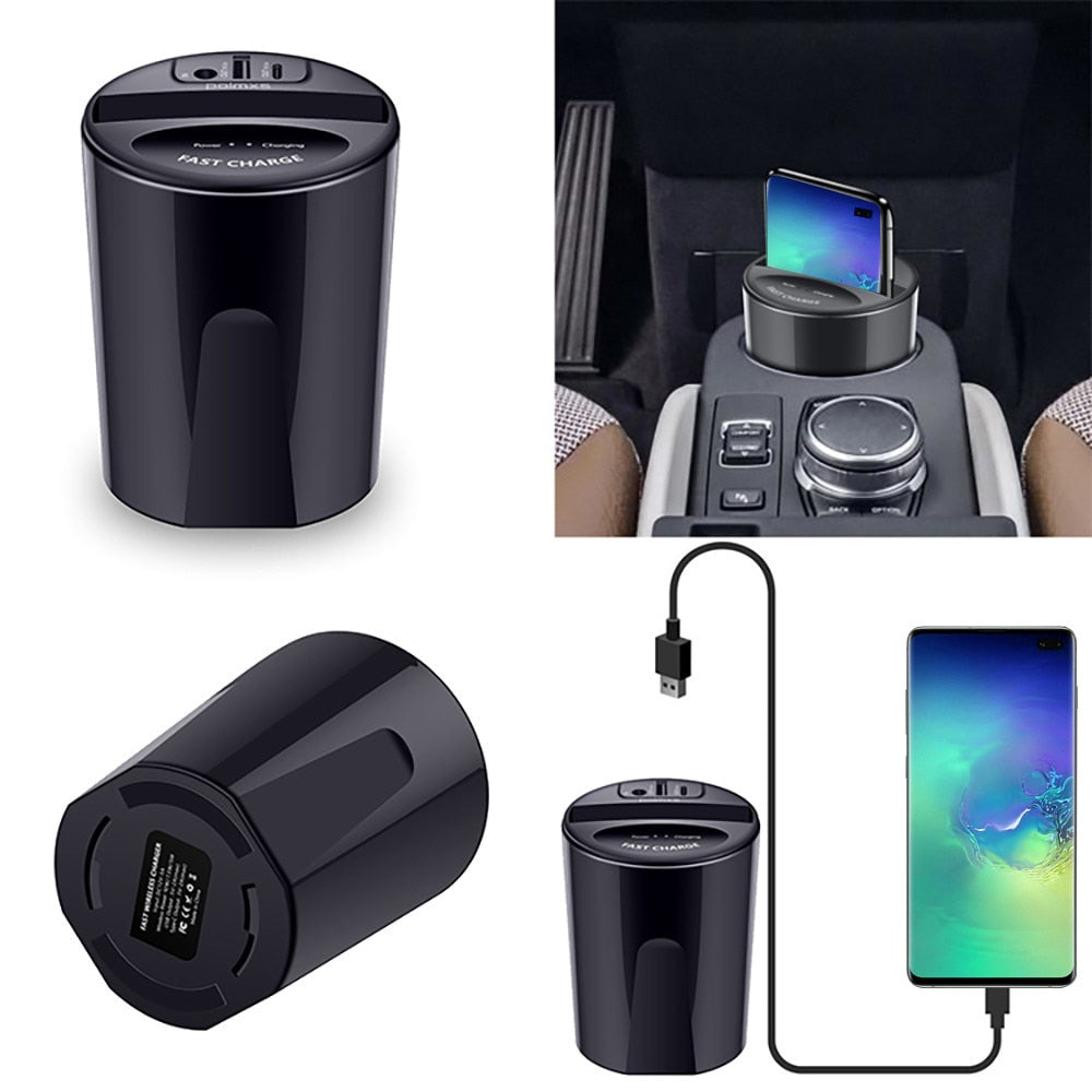 10W Car Wireless Charger Cup with USB Output for iPhoneXS MAX/XR/X/8 SAMSUNG Galaxy S9/S8/S7/S6/Note8/Note5 edge for PIXEL 3XL eprolo