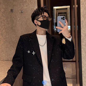 Suit Jacket Men Spring Autumn Casual Trendy Nightclub Single Suit Shoulder PadTrendy Sequin Starry Sky Small Suit High-end eprolo
