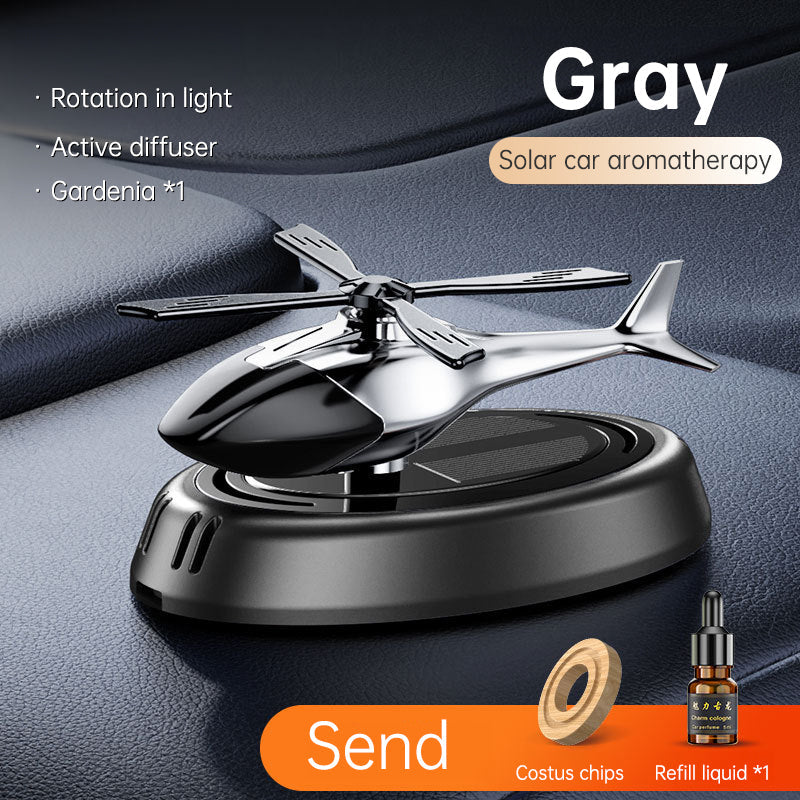 Solar Rotating Helicopter Aromatherapy Car Ornaments Car Air Freshener Alloy + ABS Wooden Aromatherapy Machine eprolo
