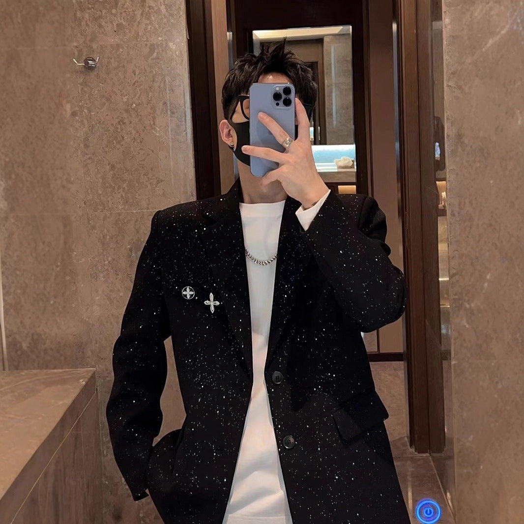 Suit Jacket Men Spring Autumn Casual Trendy Nightclub Single Suit Shoulder PadTrendy Sequin Starry Sky Small Suit High-end eprolo