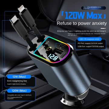 New C9 Starry Sky Fast Charging 120W Retractable Car Charger with 4-in-1 Multi-functional Digital Display eprolo