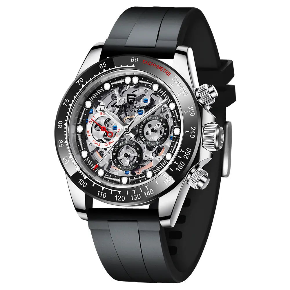 Paganidesign Men's Multifunction Automatic Mechanical Watch with Open Movement and Stainless Steel Case 1653 eprolo
