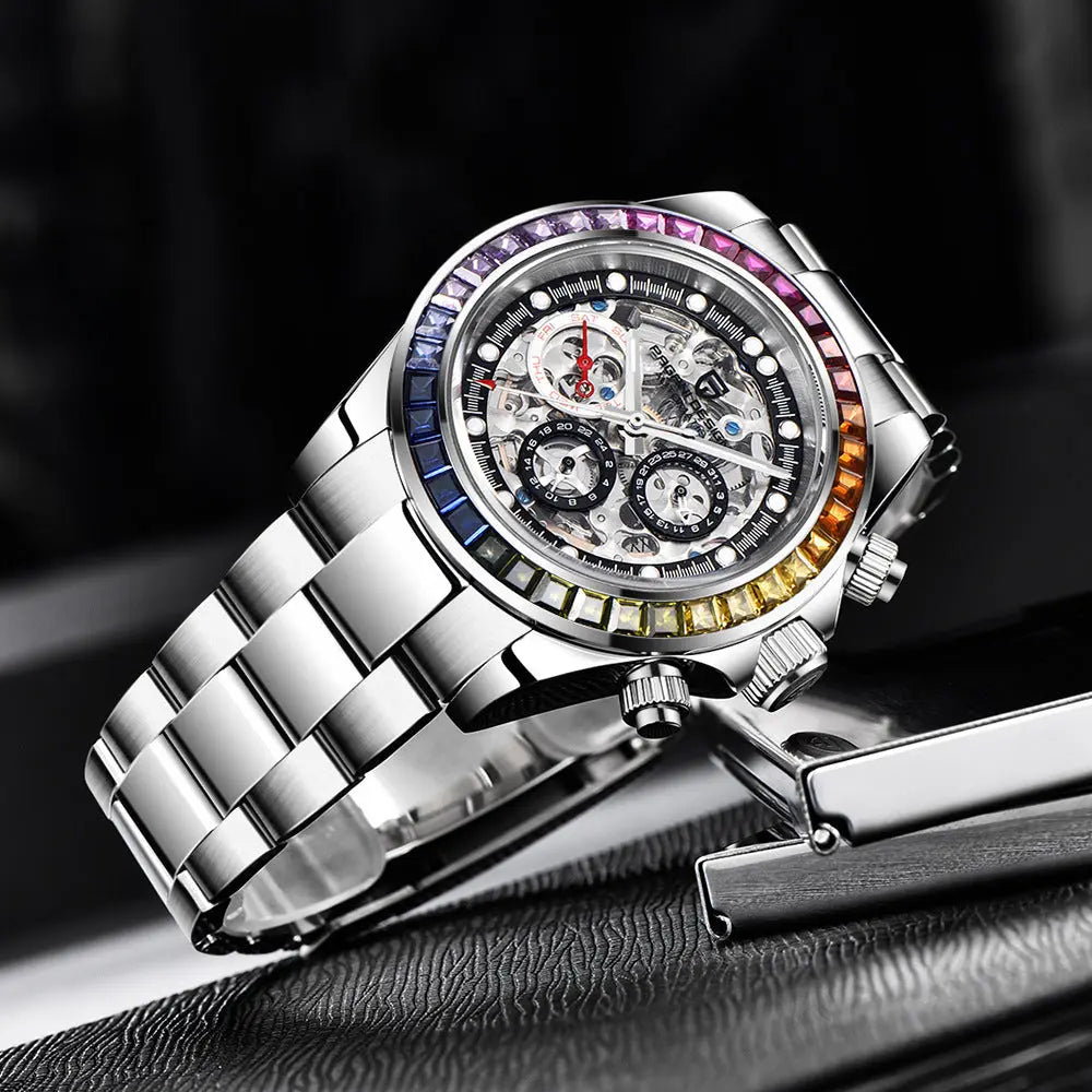 Paganidesign Men's Multifunction Automatic Mechanical Watch with Open Movement and Stainless Steel Case 1653 eprolo