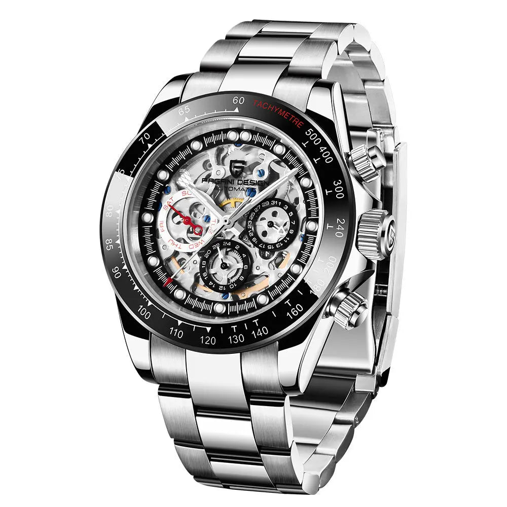 Paganidesign Men's Multifunction Automatic Mechanical Watch with Open Movement and Stainless Steel Case 1653 eprolo