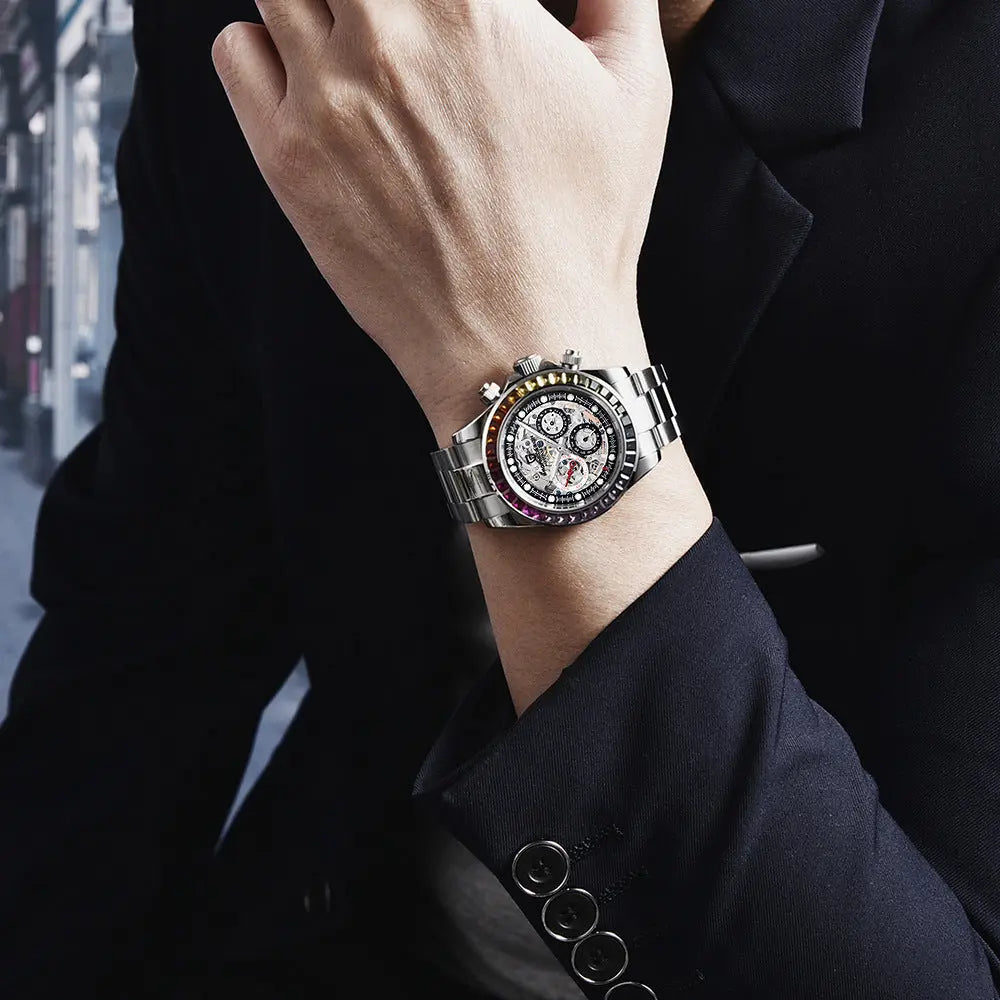 Paganidesign Men's Multifunction Automatic Mechanical Watch with Open Movement and Stainless Steel Case 1653 eprolo