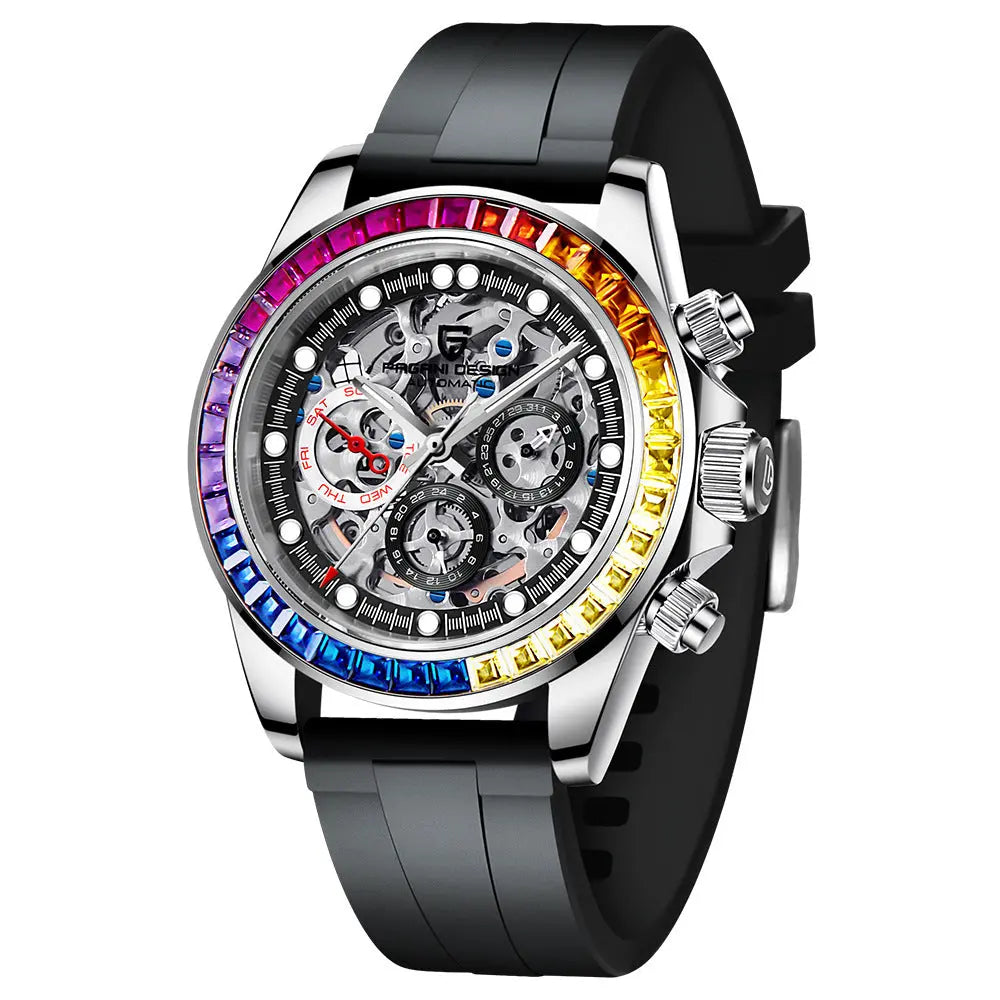Paganidesign Men's Multifunction Automatic Mechanical Watch with Open Movement and Stainless Steel Case 1653 eprolo