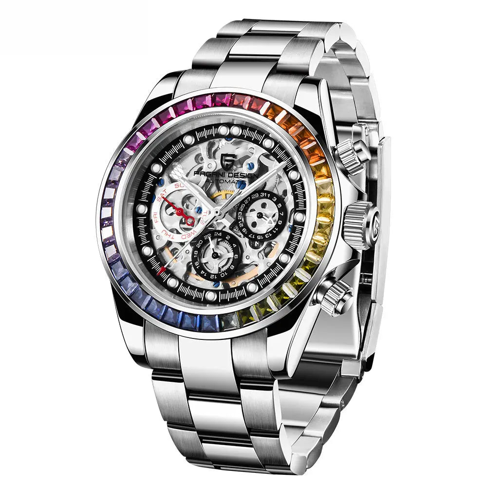 Paganidesign Men's Multifunction Automatic Mechanical Watch with Open Movement and Stainless Steel Case 1653 eprolo
