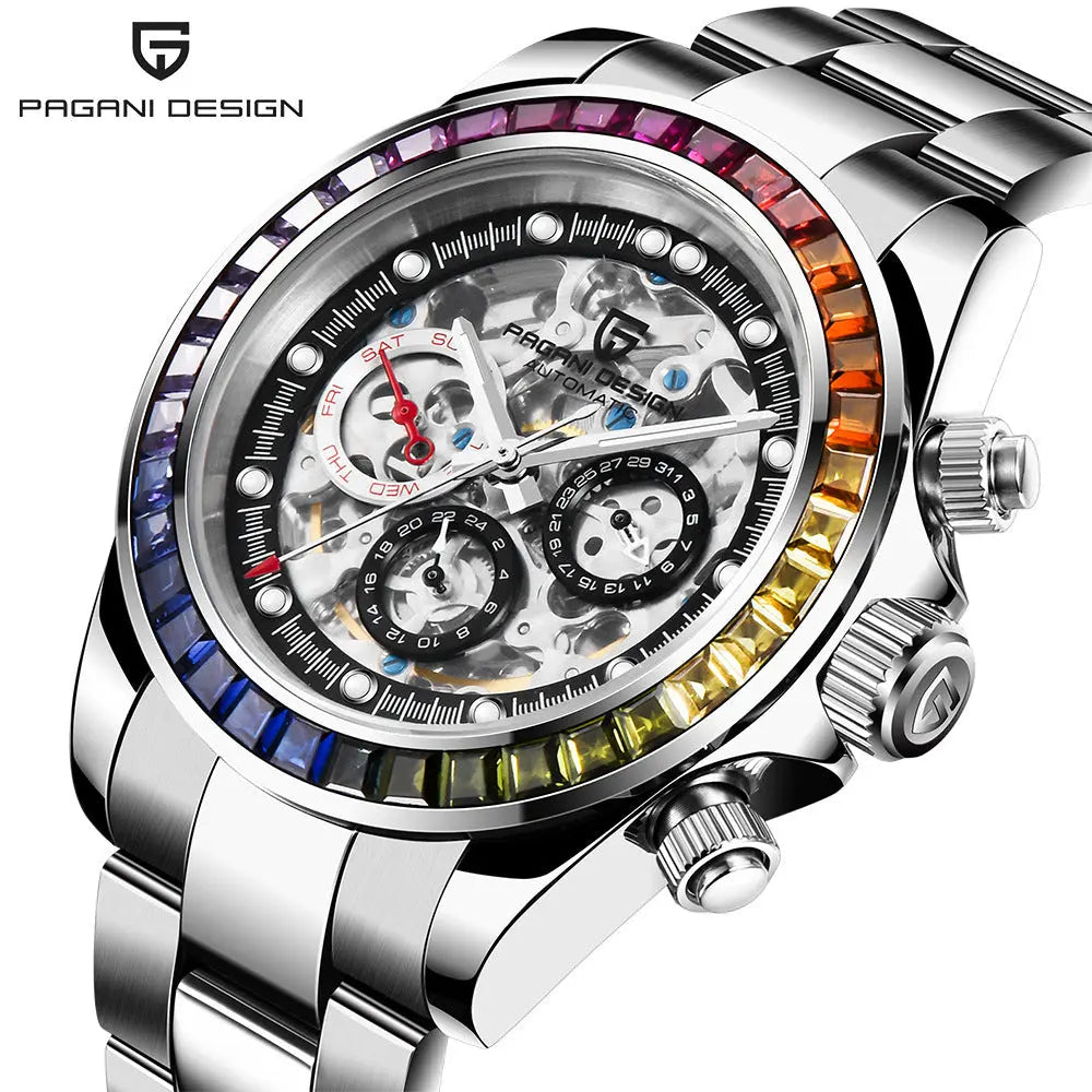 Paganidesign Men's Multifunction Automatic Mechanical Watch with Open Movement and Stainless Steel Case 1653 eprolo