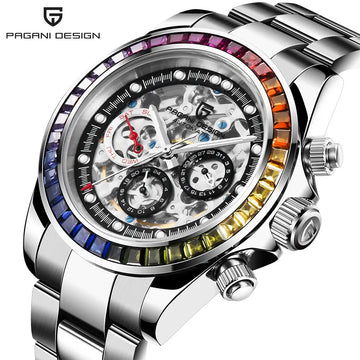 Paganidesign Men's Multifunction Automatic Mechanical Watch with Open Movement and Stainless Steel Case 1653 eprolo
