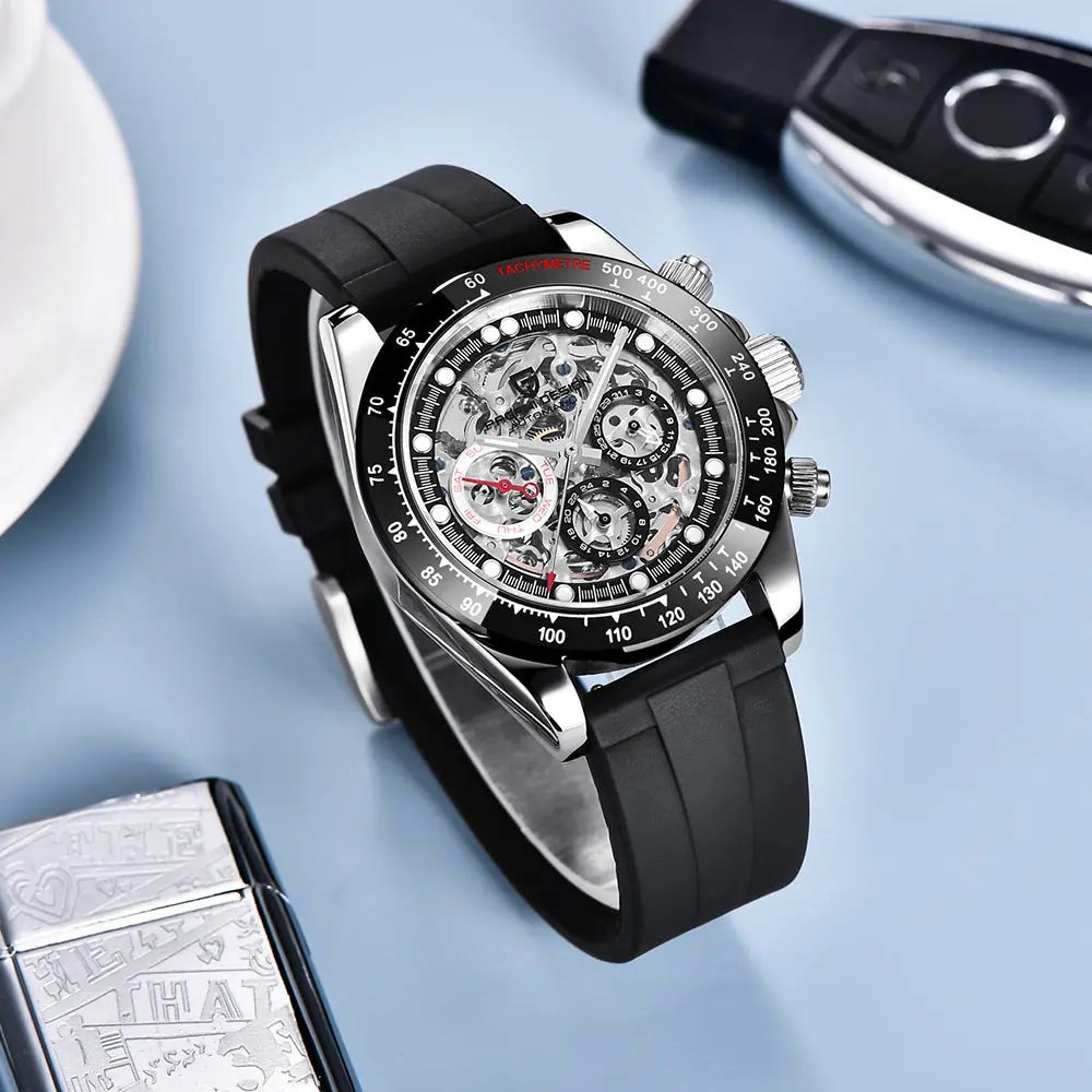 Paganidesign Men's Multifunction Automatic Mechanical Watch with Open Movement and Stainless Steel Case 1653 eprolo